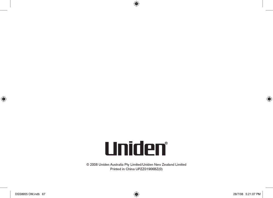 Uniden DSS8955+2, DSS8955+1, DSS8955+3 manual Uniden Australia Pty Limited/Uniden New Zealand Limited 