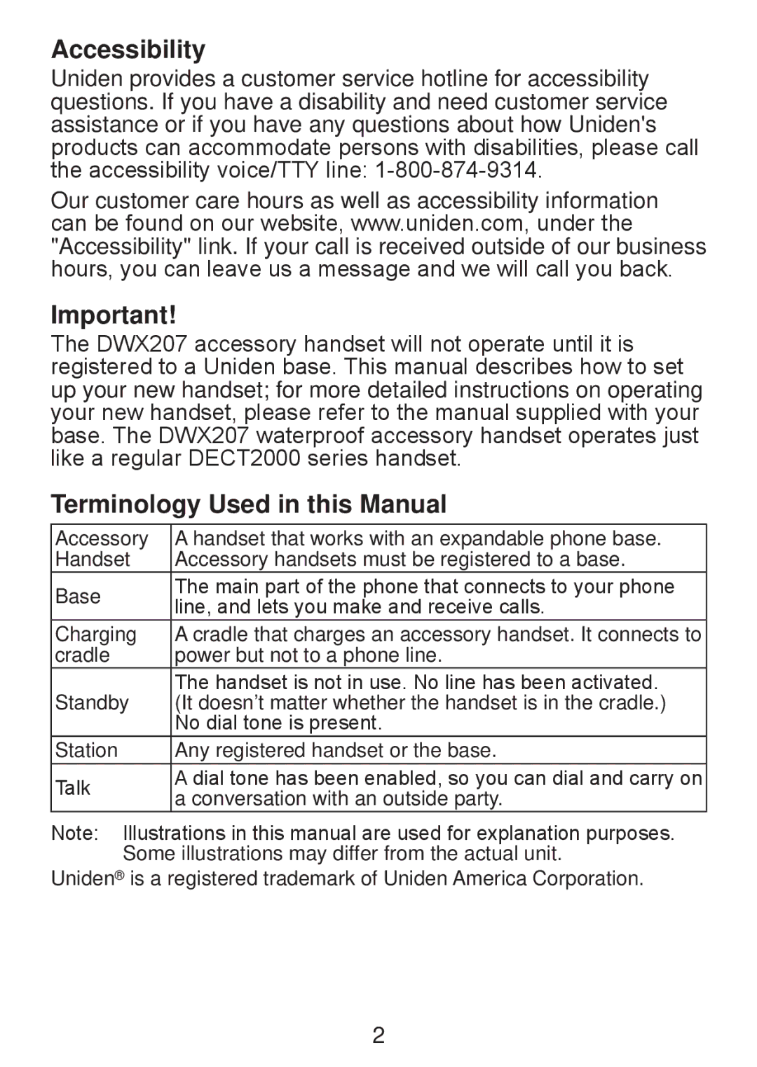 Uniden DWX207 manual Accessibility, Terminology Used in this Manual 