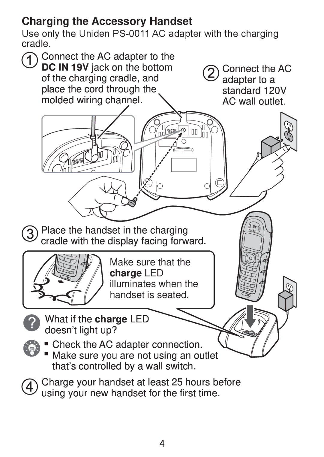 Uniden DWX207 manual Charging the Accessory Handset 