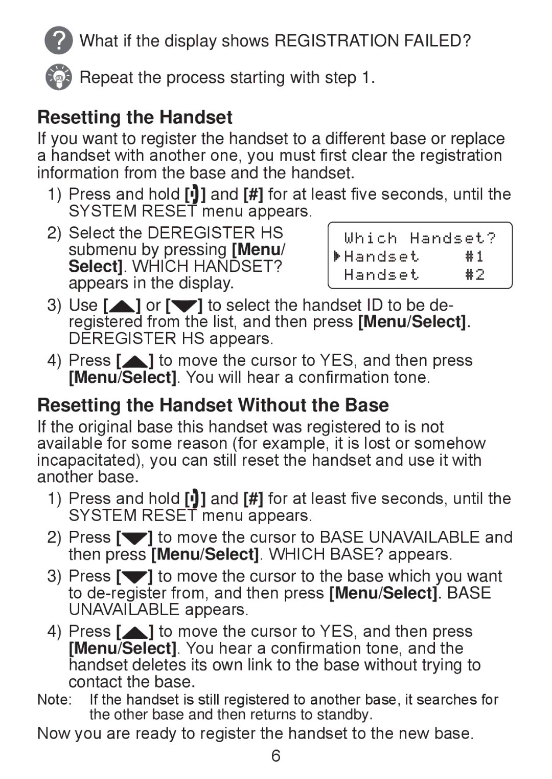 Uniden DWX207 manual Resetting the Handset Without the Base 