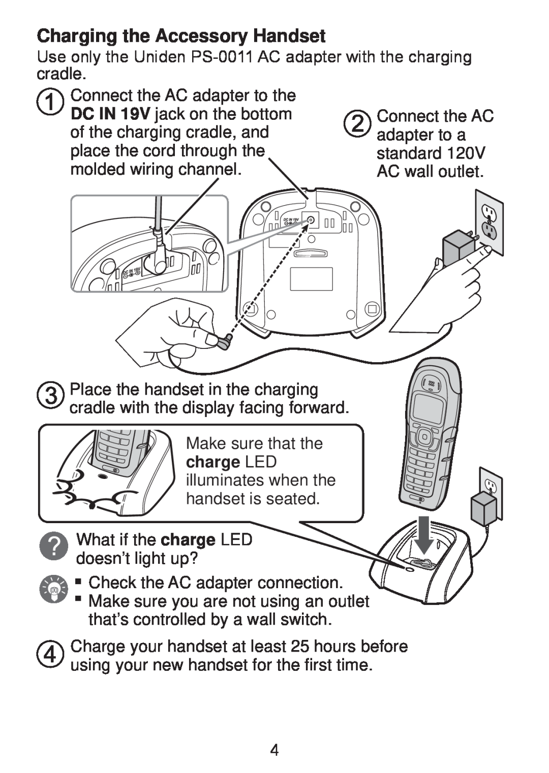 Uniden DWX207 manual Charging the Accessory Handset 