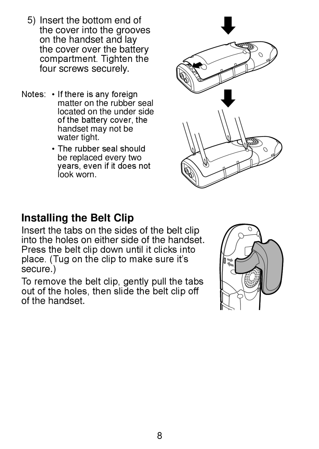 Uniden DWX207 manual Installing the Belt Clip 