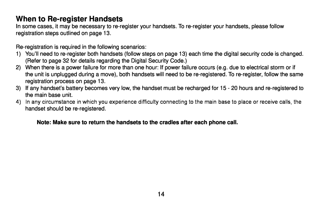 Uniden DX14560 Series, DX14561 Series manual When to Re-register Handsets 