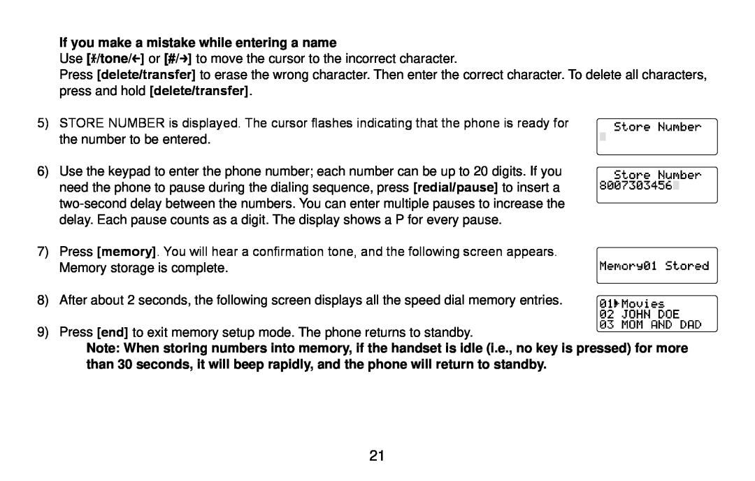 Uniden DX14560 Series, DX14561 Series manual If you make a mistake while entering a name 