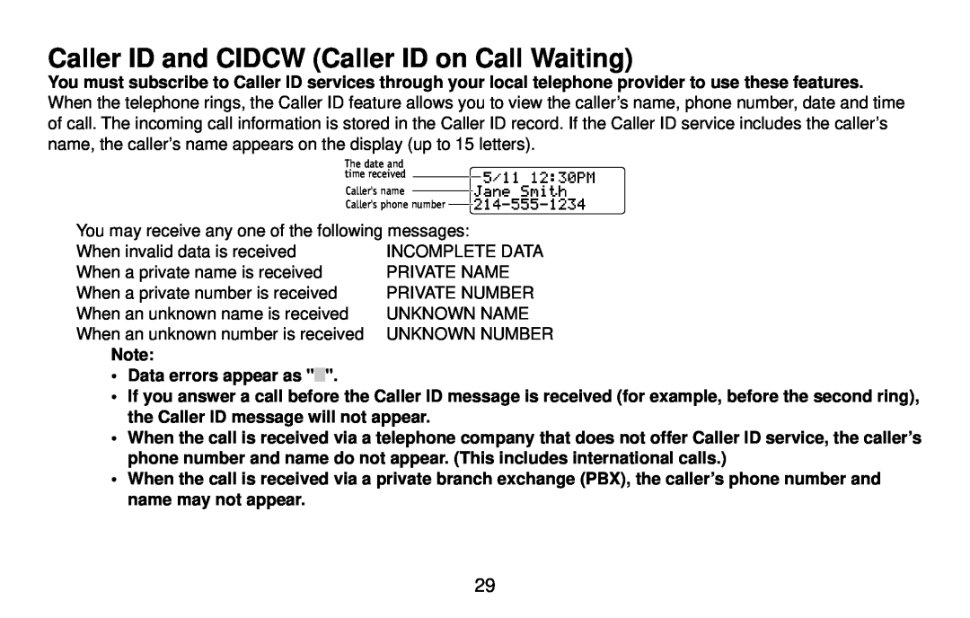 Uniden DX14560 Series, DX14561 Series manual Caller ID and CIDCW Caller ID on Call Waiting 