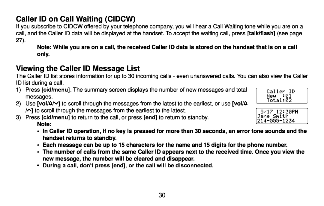Uniden DX14560 Series, DX14561 Series manual Caller ID on Call Waiting CIDCW, Viewing the Caller ID Message List 