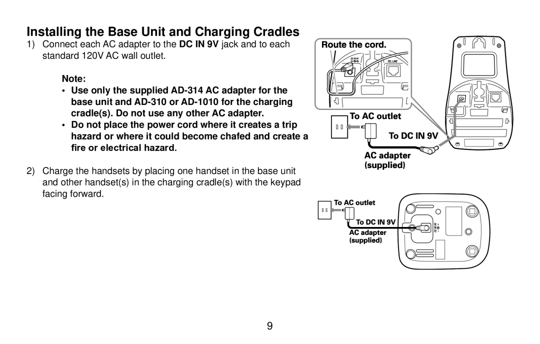 Uniden DX15686 Series manual Installing the Base Unit and Charging Cradles 