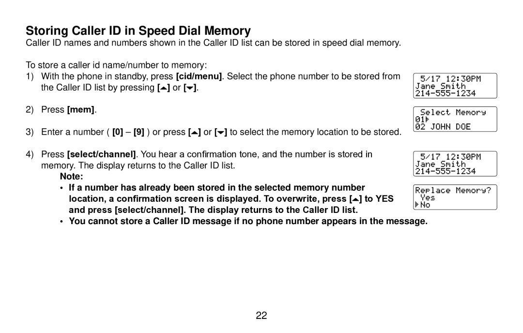 Uniden DX15686 Series manual Storing Caller ID in Speed Dial Memory 