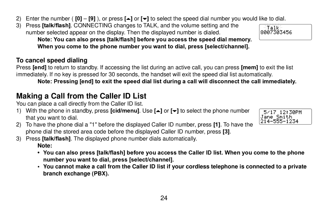 Uniden DX15686 Series manual Making a Call from the Caller ID List, To cancel speed dialing 