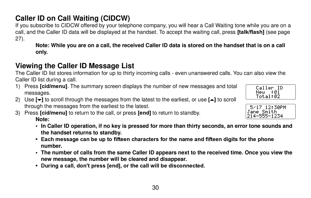 Uniden DX15686 Series manual Caller ID on Call Waiting Cidcw, Viewing the Caller ID Message List 