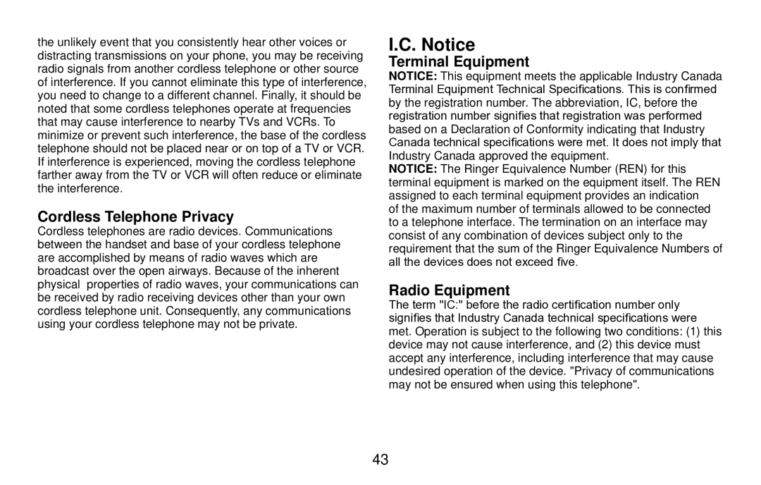 Uniden DX15686 Series manual Cordless Telephone Privacy, Terminal Equipment, Radio Equipment 