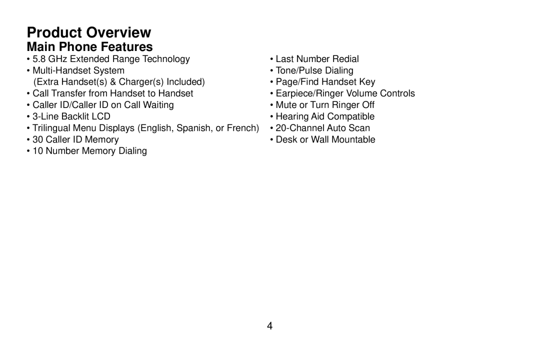 Uniden DX15686 Series manual Product Overview, Main Phone Features 