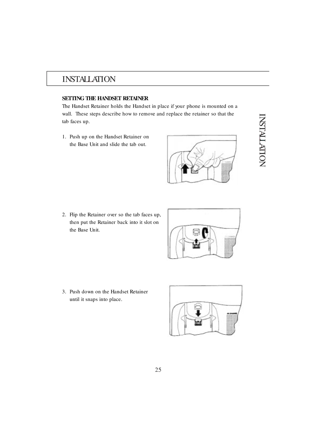 Uniden DX8200 manual Setting the Handset Retainer 