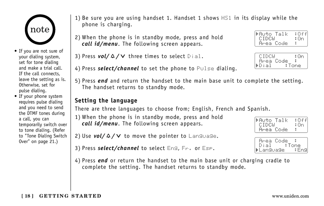 Uniden DXAI 5188-2 Series manual Setting the language 