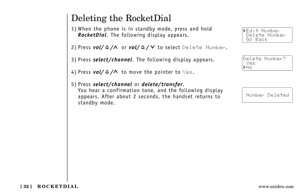 Uniden DXAI 5188-2 Series manual Deleting the RocketDial 