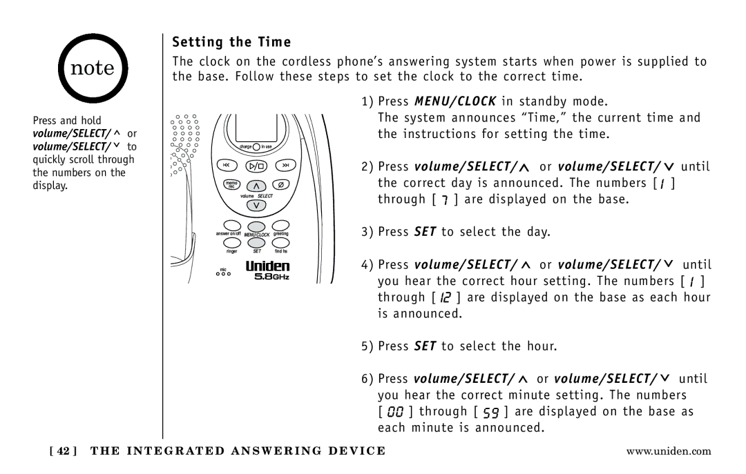 Uniden DXAI 5188-2 Series manual Setting the Time 