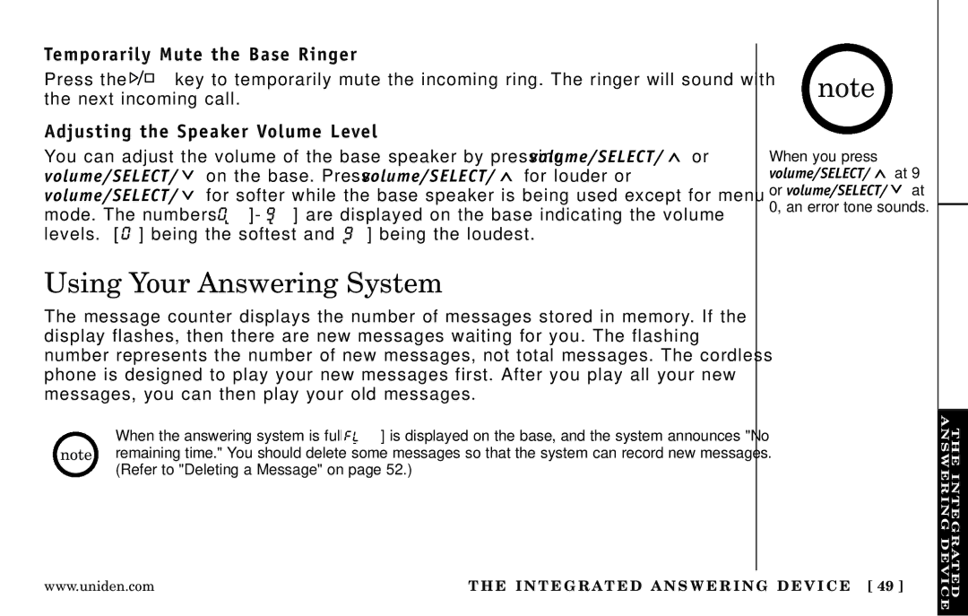 Uniden DXAI 5188-2 Series manual Using Your Answering System, Temporarily Mute the Base Ringer 