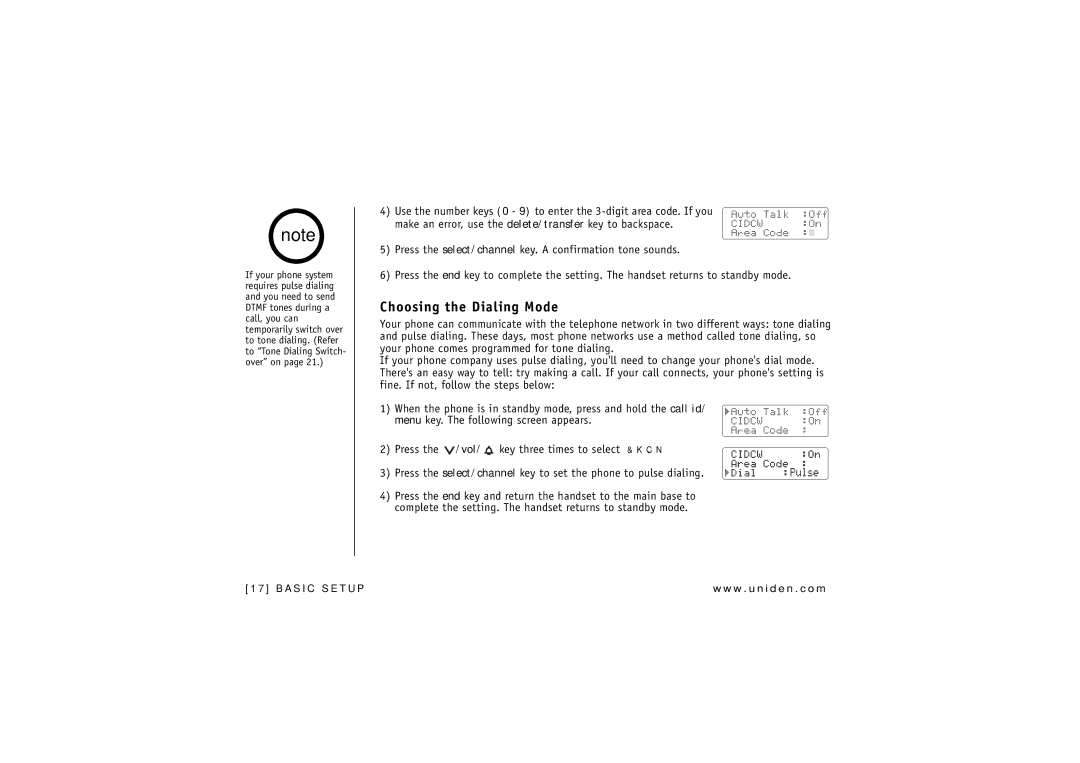 Uniden DXAI4288-2 manual Choosing the Dialing Mode, Vol 