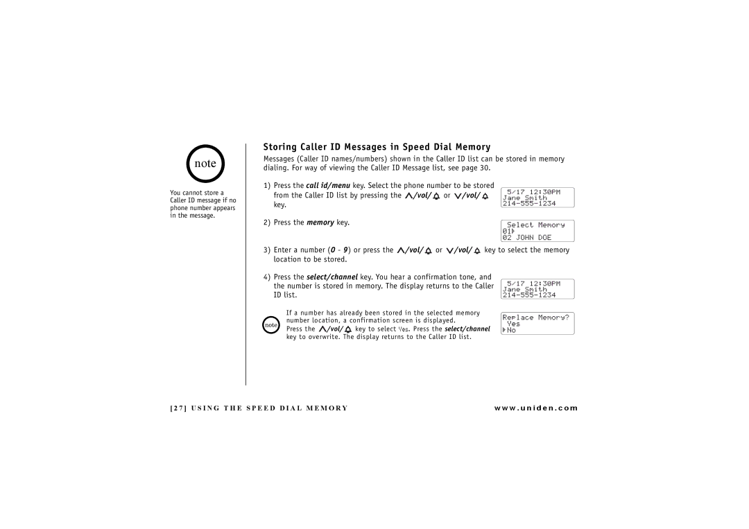 Uniden DXAI4288-2 manual Storing Caller ID Messages in Speed Dial Memory 