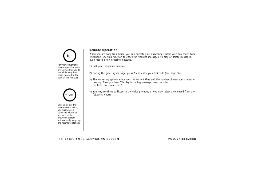 Uniden DXAI4288-2 manual Tip, Remote Operation 