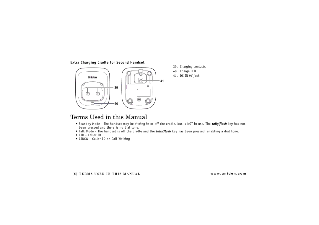 Uniden DXAI4288-2 manual Terms Used in this Manual, Extra Charging Cradle for Second Handset 