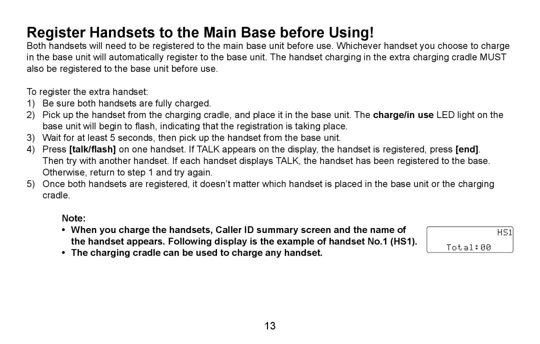 Uniden DXAI4588 manual Register Handsets to the Main Base before Using 