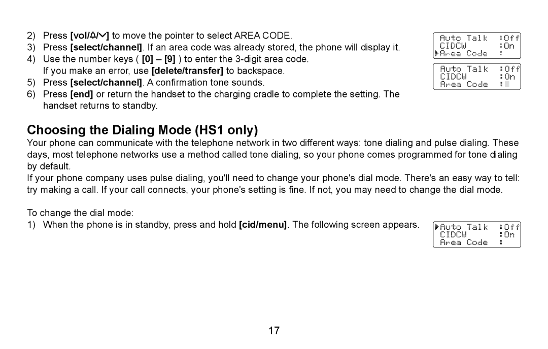 Uniden DXAI4588 manual Choosing the Dialing Mode HS1 only 