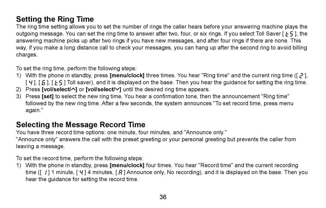 Uniden DXAI4588 manual Setting the Ring Time, Selecting the Message Record Time 