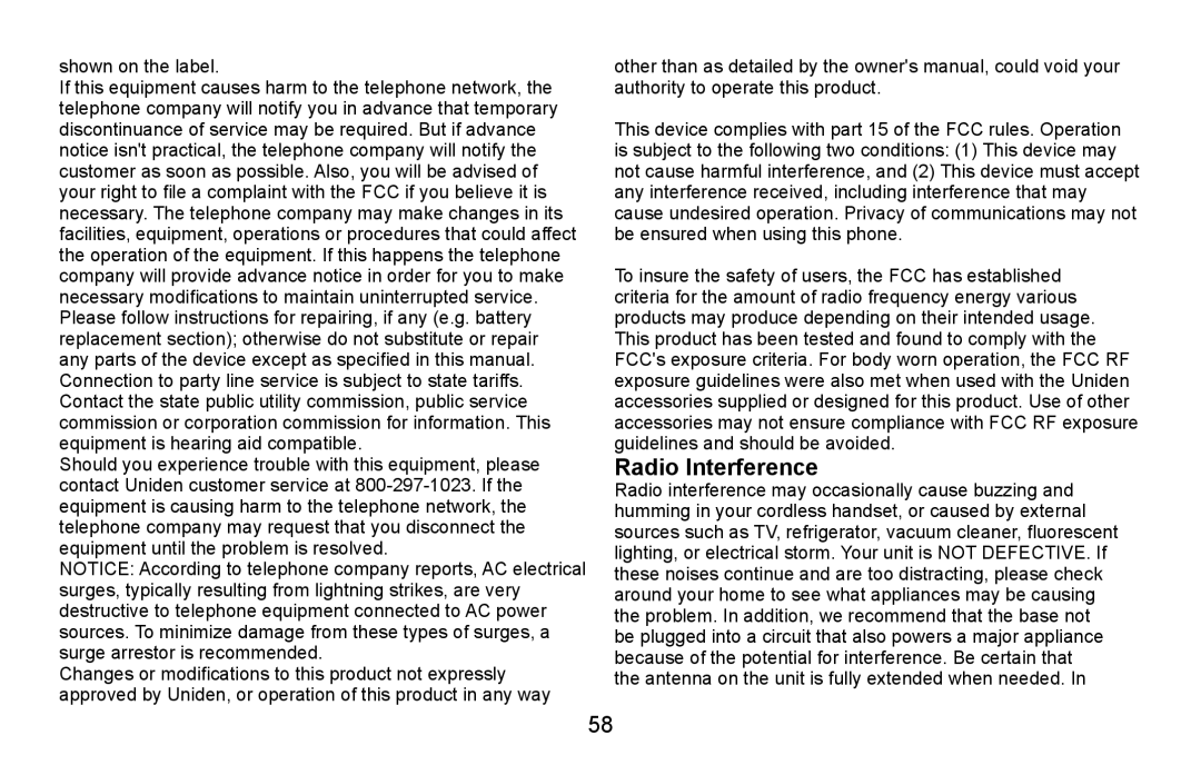 Uniden DXAI4588 manual Radio Interference, Shown on the label 