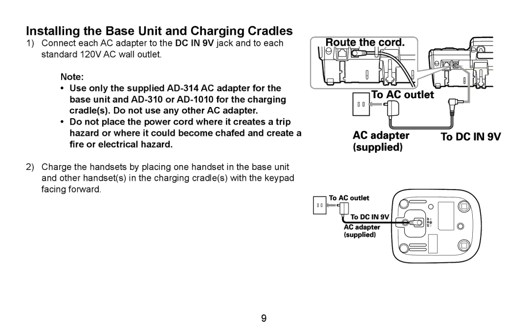 Uniden DXAI5688 manual Installing the Base Unit and Charging Cradles 