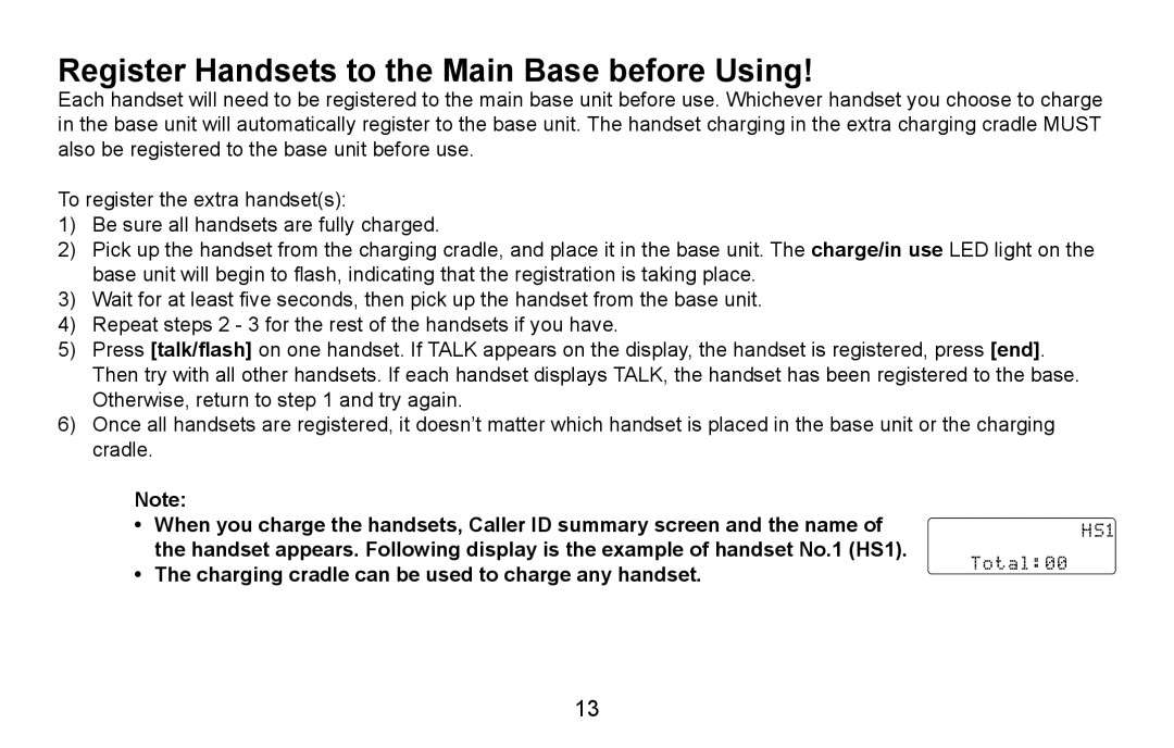 Uniden DXAI5688 manual Register Handsets to the Main Base before Using 
