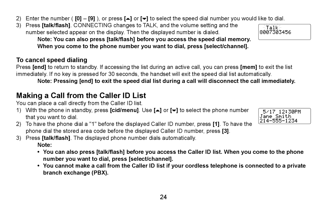 Uniden DXAI5688 manual Making a Call from the Caller ID List, To cancel speed dialing 