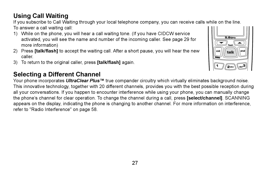 Uniden DXAI5688 manual Using Call Waiting, Selecting a Different Channel 