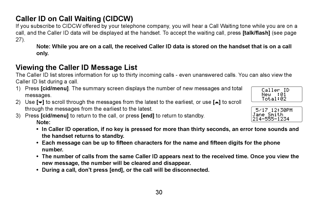 Uniden DXAI5688 manual Caller ID on Call Waiting Cidcw, Viewing the Caller ID Message List 