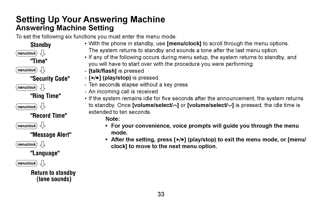 Uniden DXAI5688 Setting Up Your Answering Machine, Answering Machine Setting, Talk/flash is pressed Play/stop is pressed 