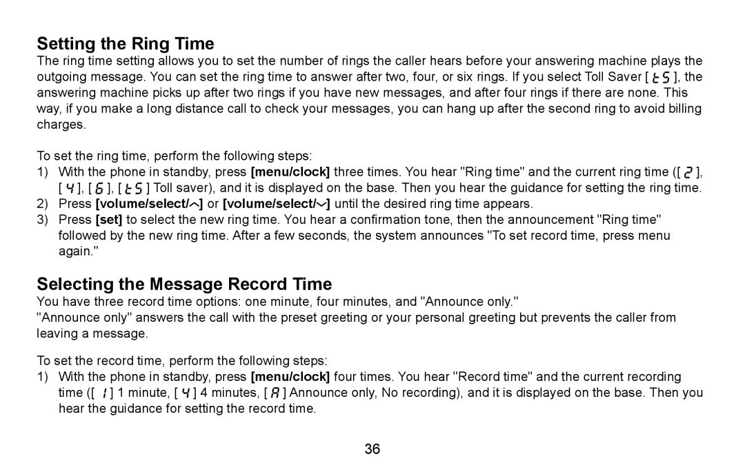 Uniden DXAI5688 manual Setting the Ring Time, Selecting the Message Record Time 