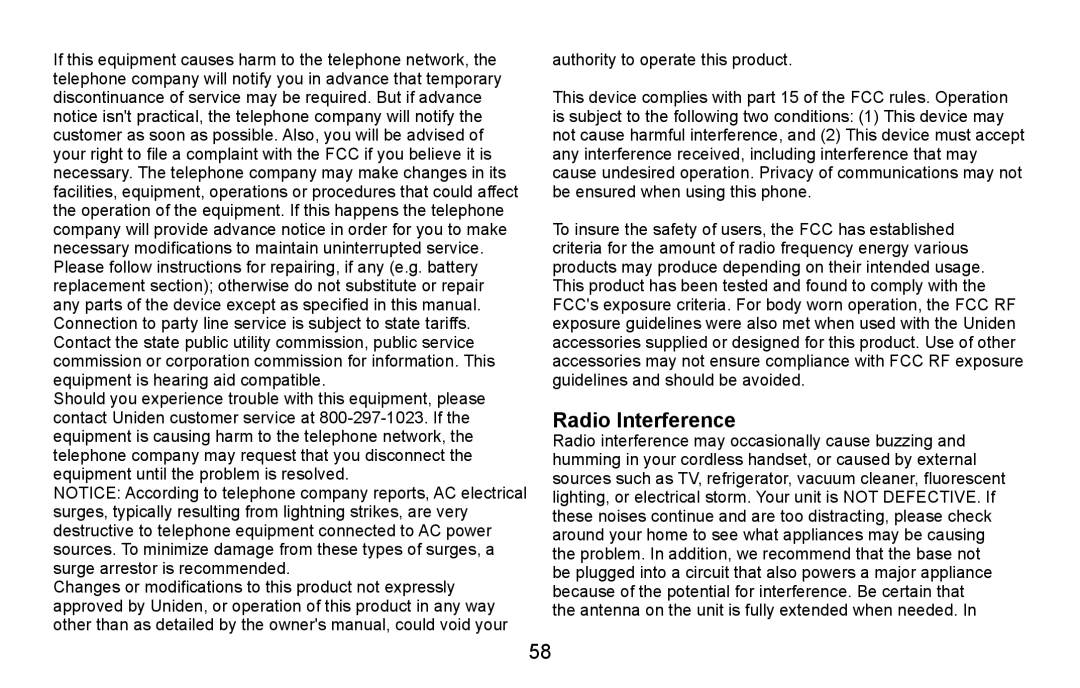 Uniden DXAI5688 manual Radio Interference 