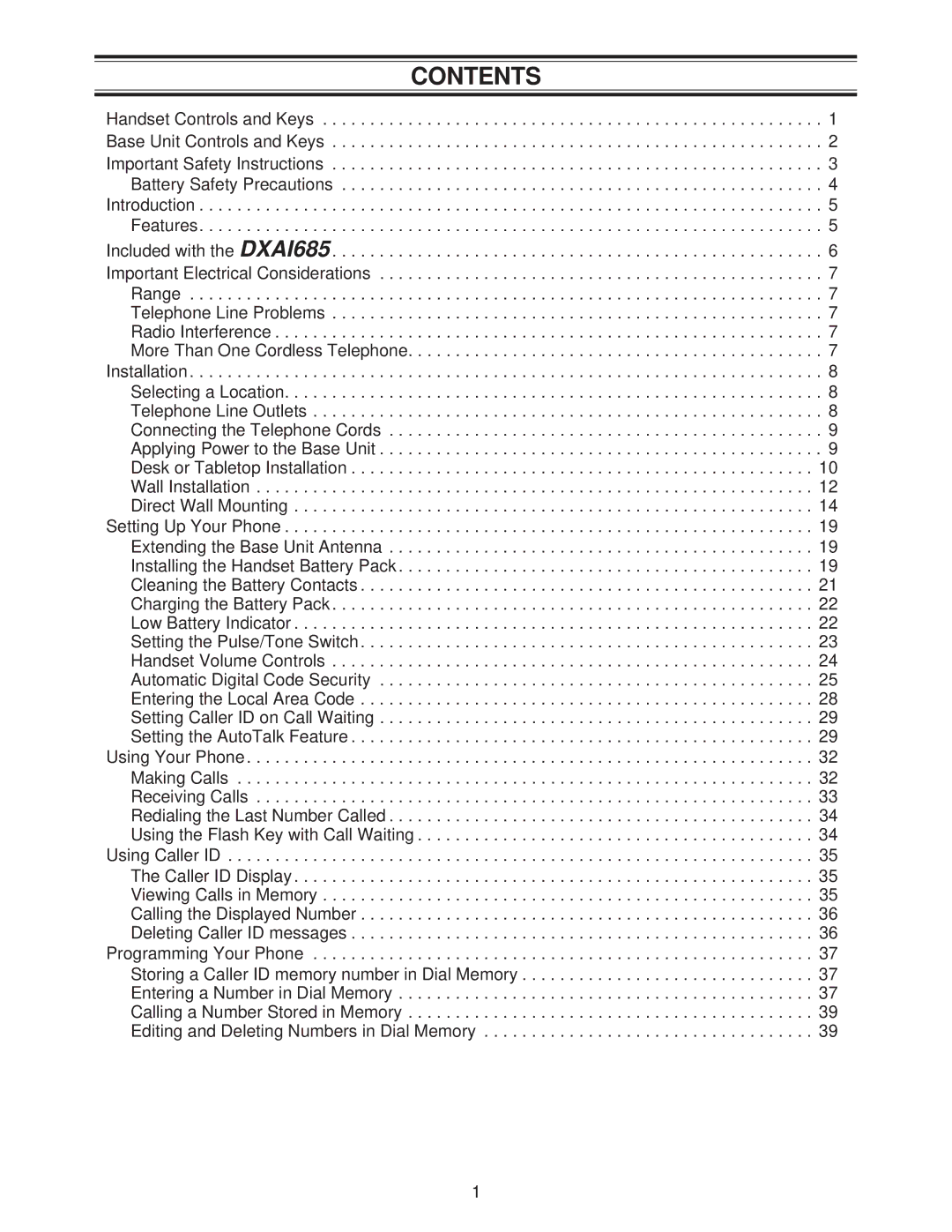 Uniden DXAI685 important safety instructions Contents 