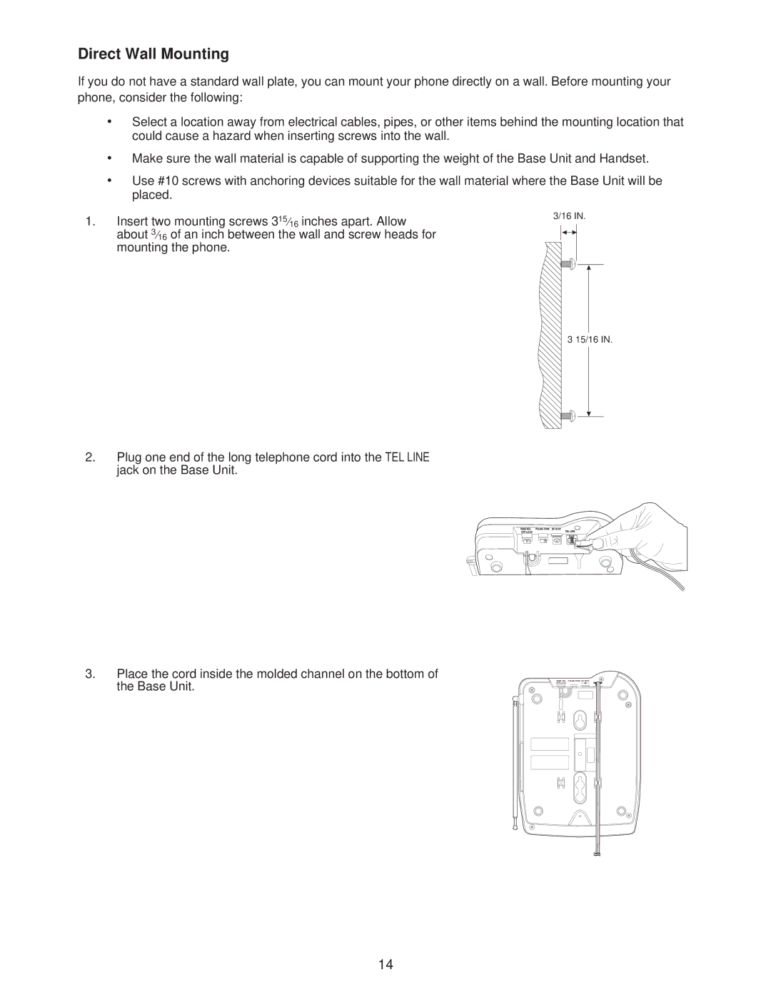 Uniden DXAI685 important safety instructions Direct Wall Mounting 