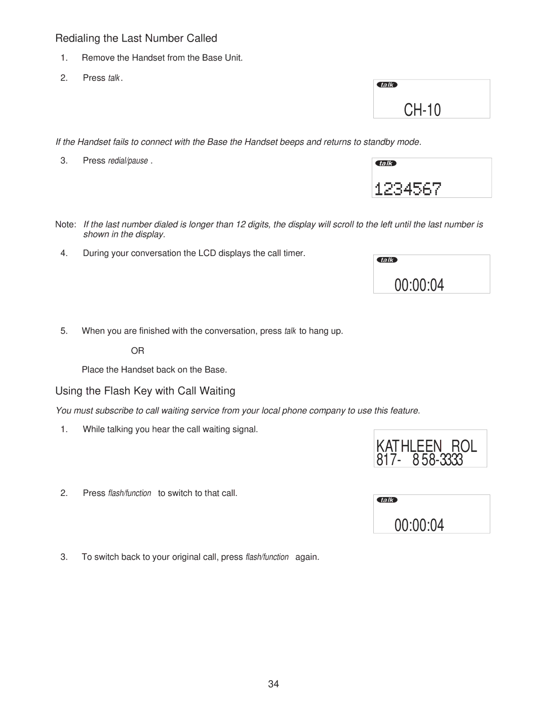 Uniden DXAI685 important safety instructions Redialing the Last Number Called, Using the Flash Key with Call Waiting 