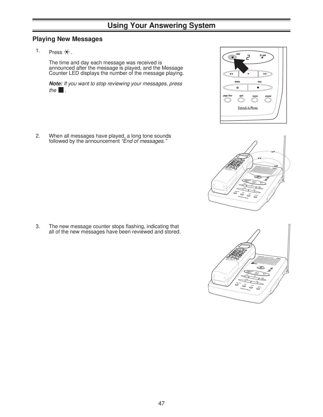 Uniden DXAI685 important safety instructions Using Your Answering System, Playing New Messages 