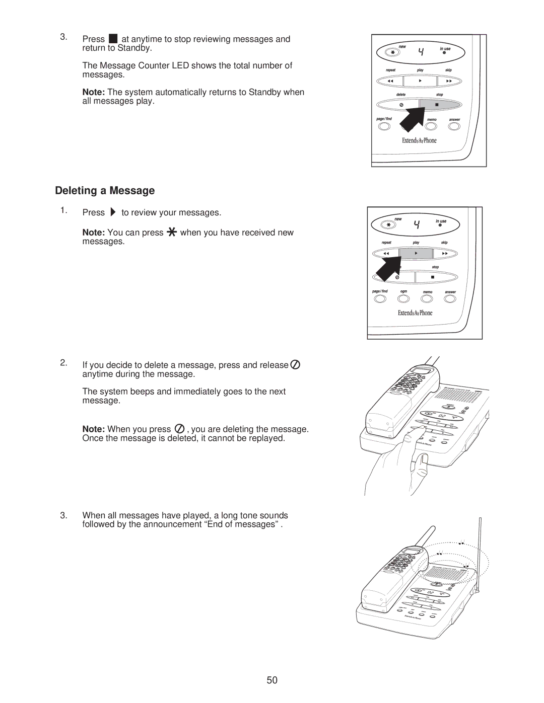 Uniden DXAI685 important safety instructions Deleting a Message 