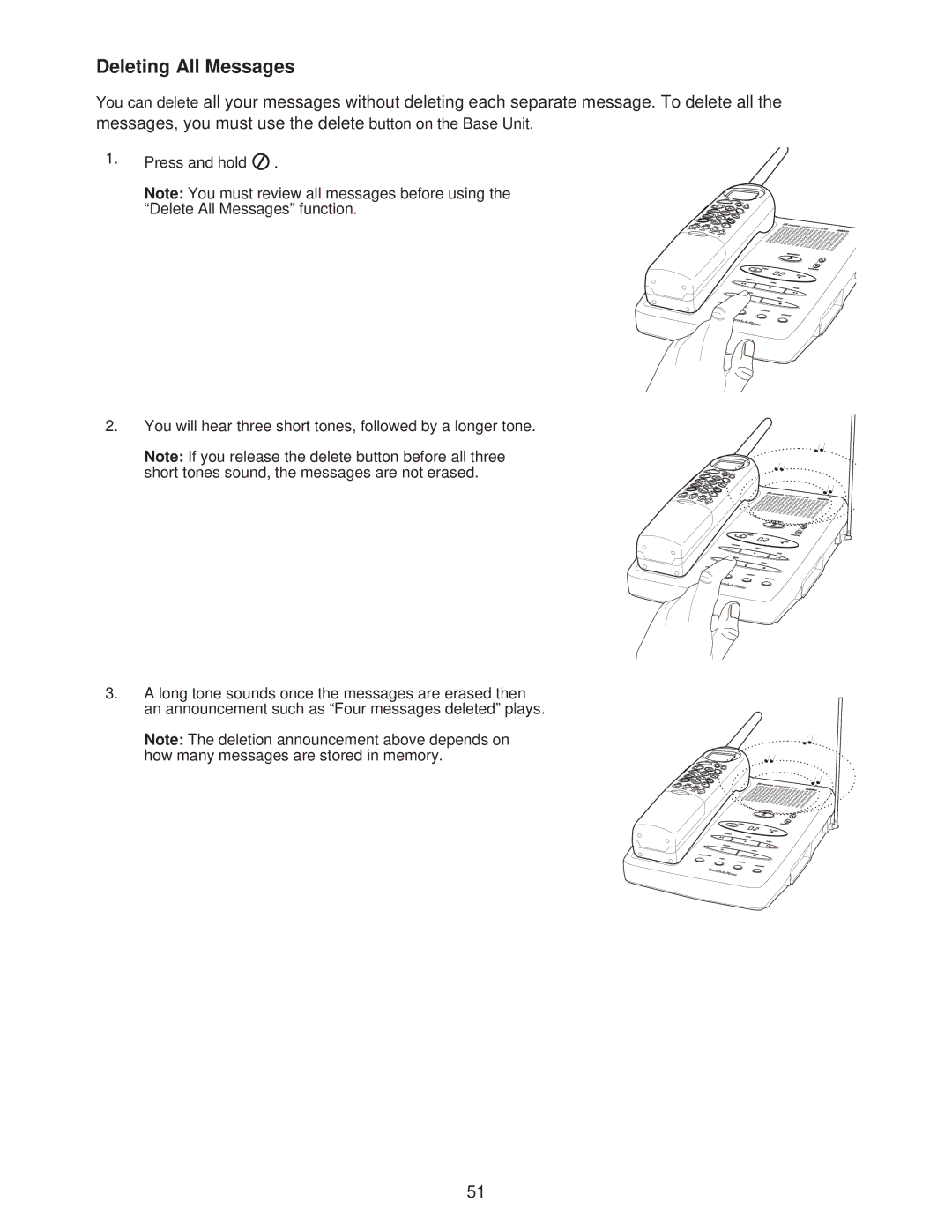 Uniden DXAI685 important safety instructions Deleting All Messages 