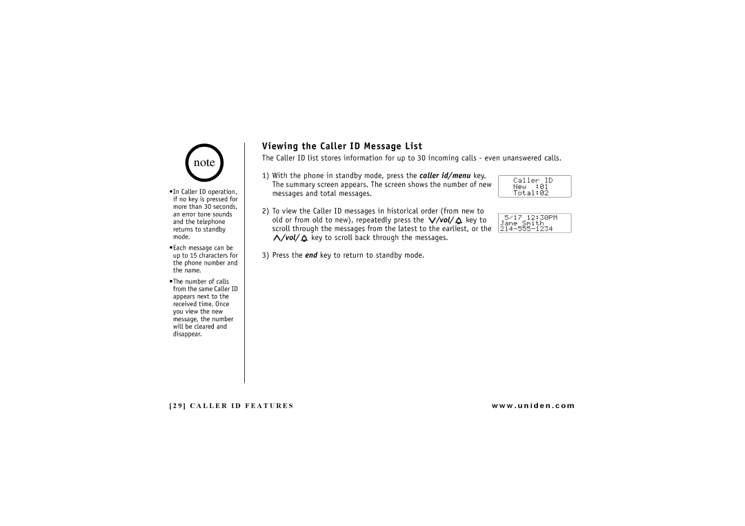 Uniden DXAI7288-2 manual Viewing the Caller ID Message List 