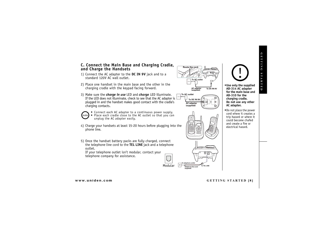 Uniden DXAI7288-2 manual Use only the supplied 