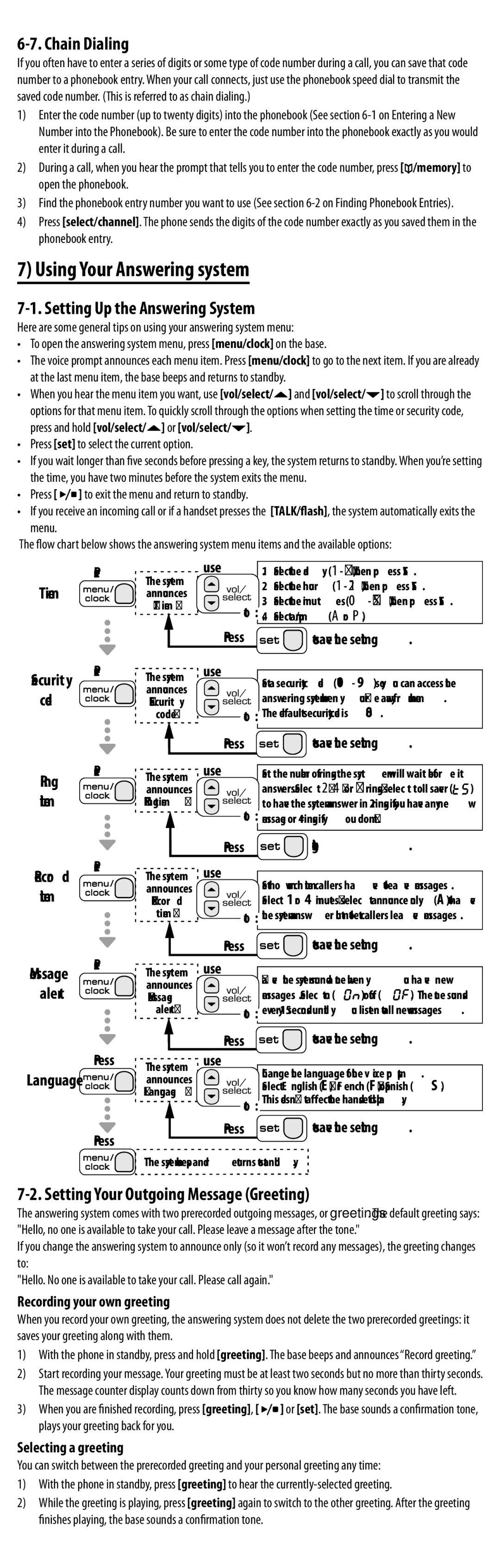 Uniden DXAI8580 Series manual Using Your Answering system, Chain Dialing, Setting Up the Answering System 