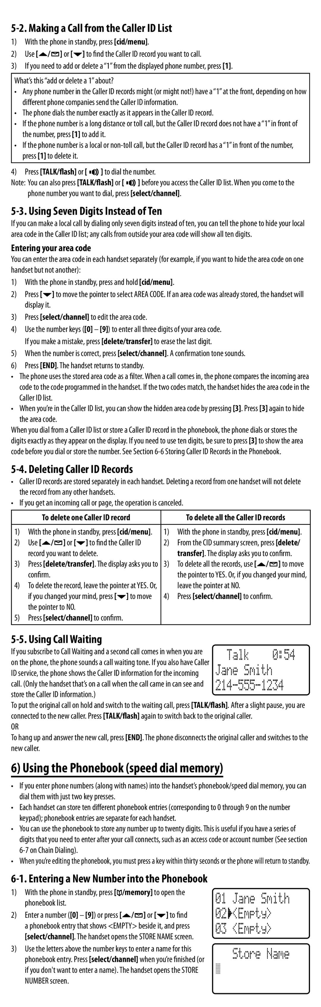 Uniden DXAI8580 Series Using the Phonebook speed dial memory, Making a Call from the Caller ID List, Using Call Waiting 