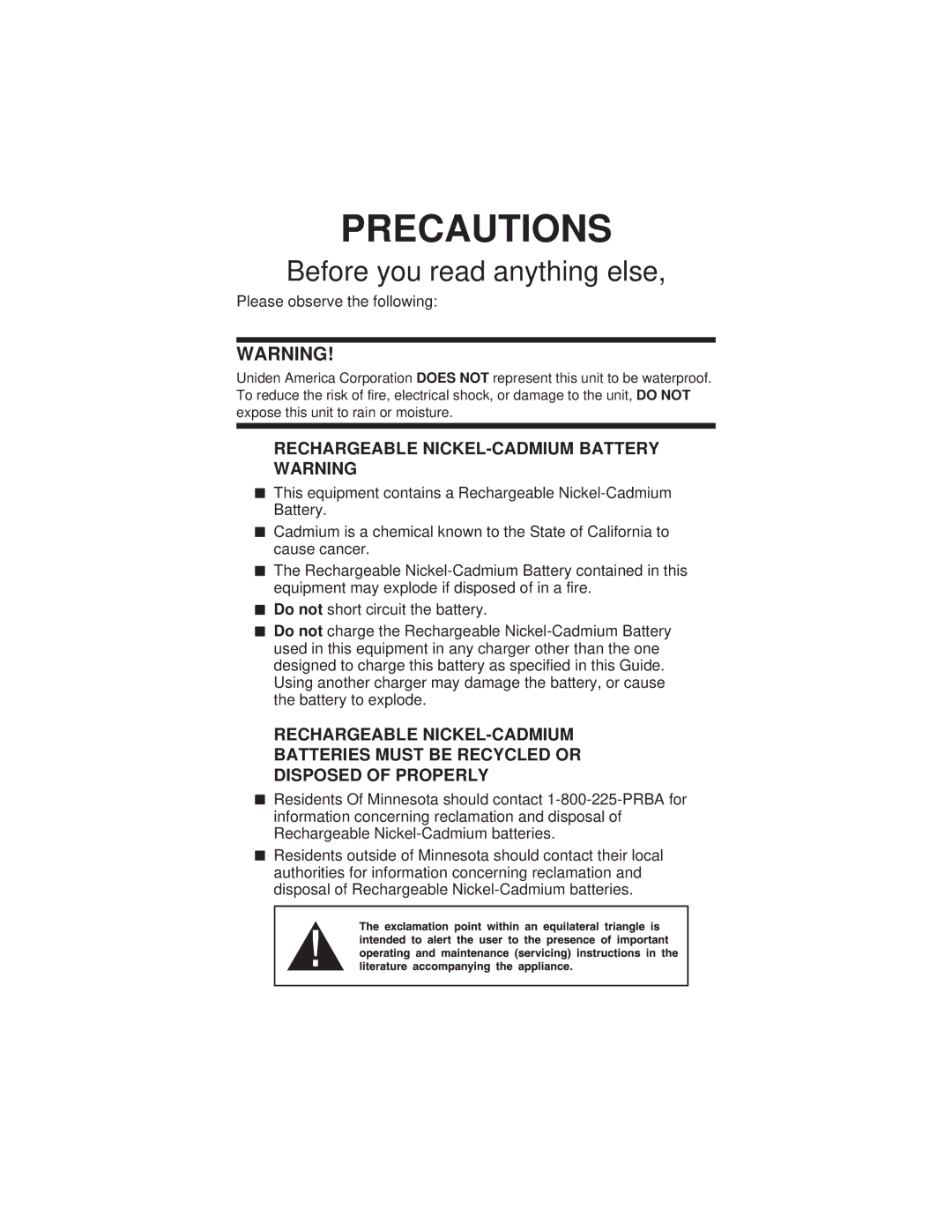 Uniden DXC834, DX834 important safety instructions Precautions 