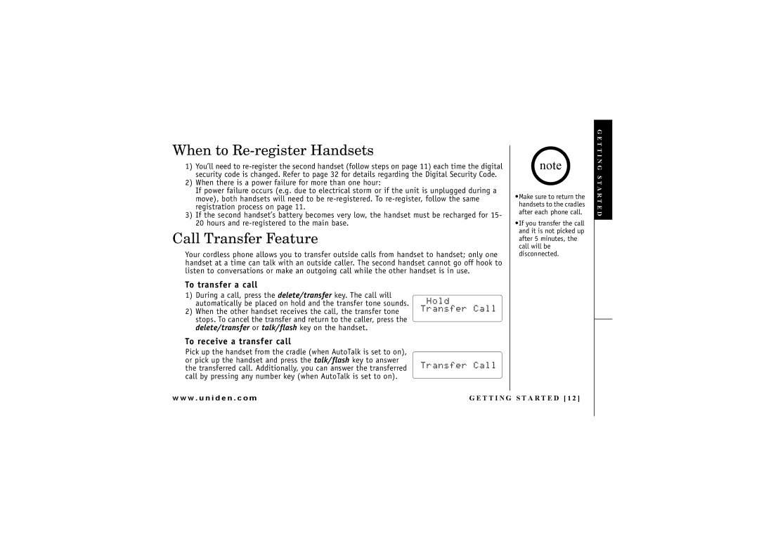 Uniden DXI 7284-2 Series manual When to Re-register Handsets, Call Transfer Feature, To transfer a call 