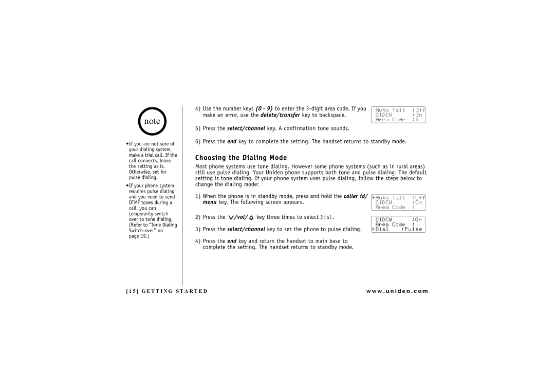 Uniden DXI 7284-2 Series manual Choosing the Dialing Mode 